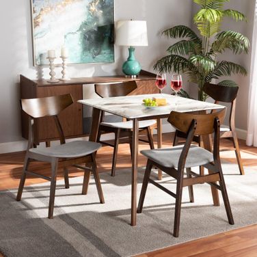 Pearson Light Grey Fabric Walnut Brown Wood 5pc Dining Room Set