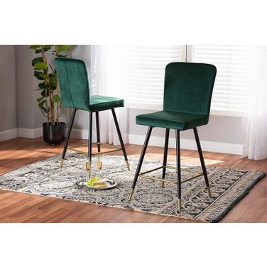 Baxton Studio Preston Modern Luxe and Glam Green Velvet Fabric Upholstered and Two-Tone Black and Gold Finished Metal 2-Piece Bar Stool Set
