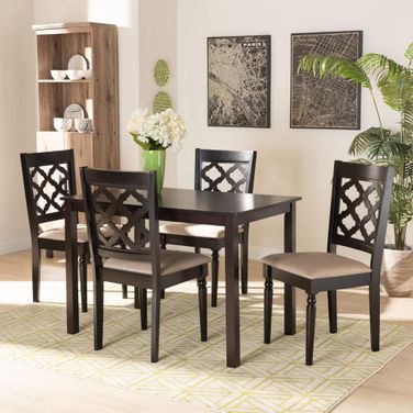 Baxton Studio Ramiro Modern And Contemporary Sand Fabric Upholstered And Dark Brown Finished Wood 5 Piece Dining Set