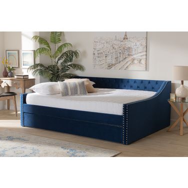 Baxton Studio Raphael Modern And Contemporary Navy Blue Velvet Fabric Upholstered Queen Size Daybed With Trundle