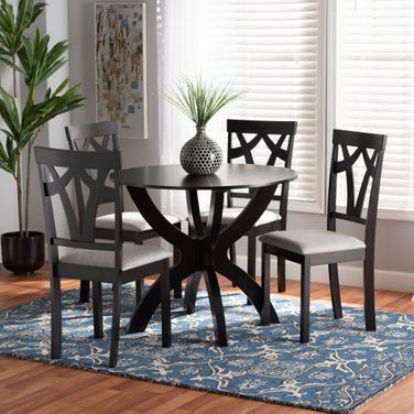 Baxton Studio Rasa Modern and Contemporary Grey Fabric Upholstered and Dark Brown Finished Wood 5-Piece Dining Set