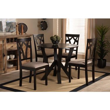 Baxton Studio Reagan Modern and Contemporary Sand Fabric Upholstered and Dark Brown Finished Wood 5-Piece Dining Set