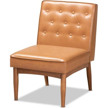 Baxton Studio Riordan Mid-Century Modern Tan Faux Leather Upholstered And Walnut Brown Finished Wood Dining Chair