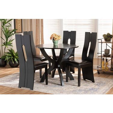 Ronda Modern and Contemporary Dark Brown Faux Leather Upholstered and Wood 5-Piece Dining Set