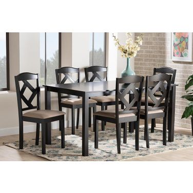 Baxton Studio Ruth Sand Fabric Upholstered and Dark Brown Finished Wood 7-Piece Dining Set