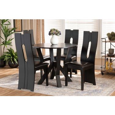 Senan Modern and Contemporary Dark Brown Faux Leather Upholstered and Wood 5-Piece Dining Set