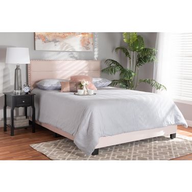 Baxton Studio Tamira Modern And Contemporary Glam Light Pink Velvet Fabric Upholstered Full Size Panel Bed