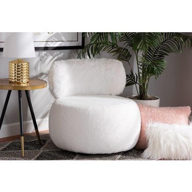 Baxton Studio Tayla Modern and Contemporary White Fabric Upholstered and Black Metal Accent Chair
