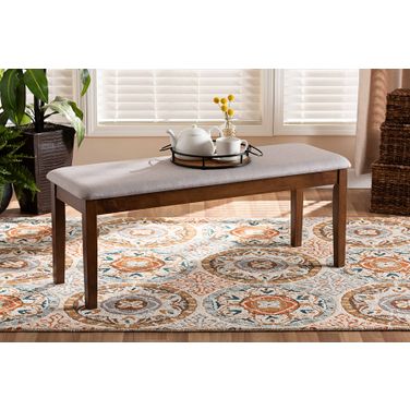 Baxton Studio Teresa Modern and Contemporary Transitional Grey Fabric Upholstered and Walnut Brown Finished Wood Dining Bench