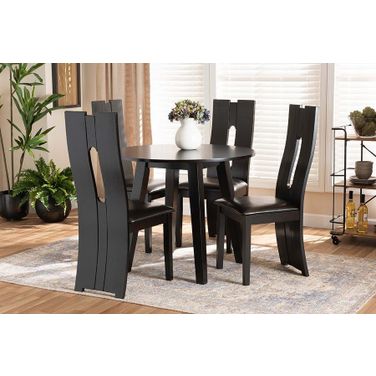 Torin Modern and Contemporary Dark Brown Faux Leather Upholstered and Wood 5-Piece Dining Set