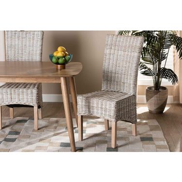 Baxton Studio Trianna Rustic Transitional Whitewashed Rattan And Natural Brown Finished Wood Dining Chair