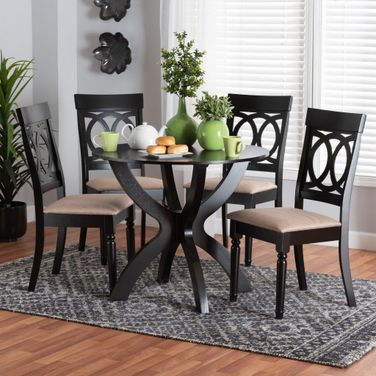 Baxton Studio Velia Modern Sand Fabric And Dark Brown Finished Wood 5-Piece Dining Set