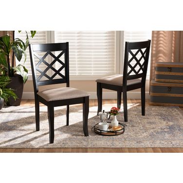 Baxton Studio Verner Modern and Contemporary Sand Fabric Upholstered Dark Brown Finished 2-Piece Wood Dining Chair Set