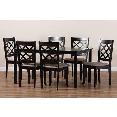 Baxton Studio Verner Modern and Contemporary Sand Fabric Upholstered Dark Brown Finished 7-Piece Wood Dining Set