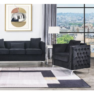 Bayberry Black Velvet Chair With 1 Pillow