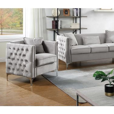 Bayberry Gray Velvet Chair With 1 Pillow