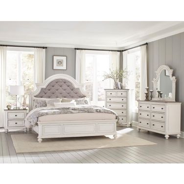Baylesford Antique White And Gray Upholstered Panel Bedroom Set