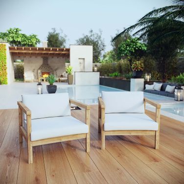 Bayport 2 Piece Outdoor Patio Teak Set In Natural White