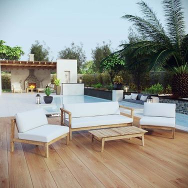 Bayport 4 Piece Outdoor Patio Teak Set In Natural White EEI-3107-NAT-WHI-SET