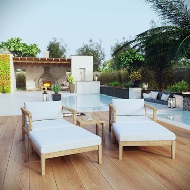 Bayport 5 Piece Outdoor Patio Teak Set In Natural White EEI-3113-NAT-WHI-SET