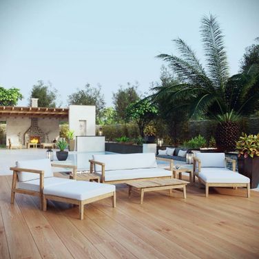 Bayport 8 Piece Outdoor Patio Teak Set In Natural White