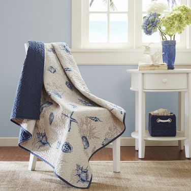 Bayside Polyester Microfiber Printed Oversized Quilted Throw In Blue
