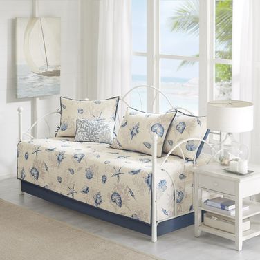 Bayside Polyester Printed 6 Piece Daybed Set In Blue