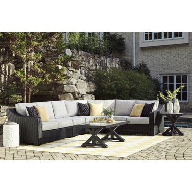 Beachcroft Outdoor Rectangular Occasional Table Set In Black and Grey
