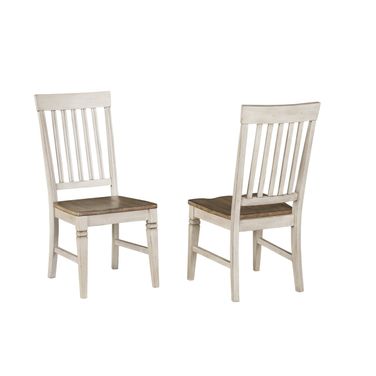 Beacon Slatback Side Chair Set of 2 With Wood Seating In Smoky White And Peppercorn