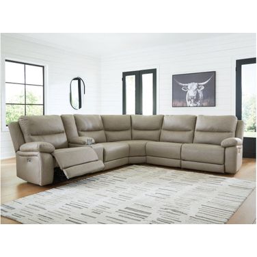 Bearmonte 6-Piece Reclining Sectional with Storage Console In Pebble