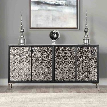 Beckham 4-Door Cabinet In Weathered Black and Silver