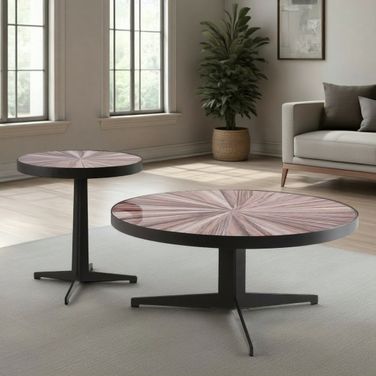 Beka Round Occasional Table Set with Tempered Glass Top In Maroon