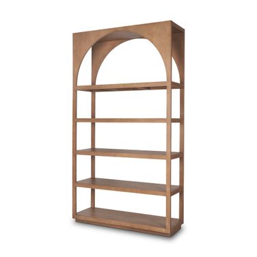 Bela Wood Arched Shelving Unit In Medium Brown