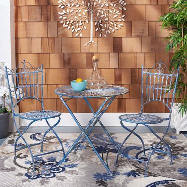 Belen Bistro Set with One Table and Two Chairs in Antique Blue