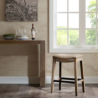 Belfast Saddle Counter Stool In Linen