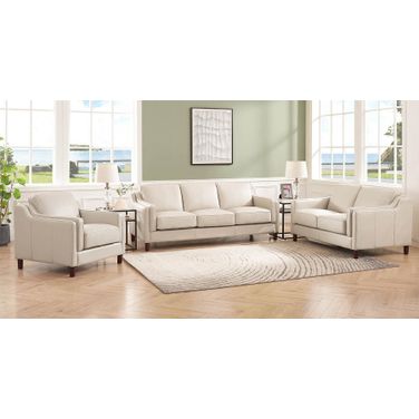 Bella Leather Living Room Set In Vanilla