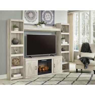 Bellaby Whitewash Entertainment Wall with Infrared Fireplace Insert