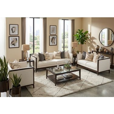 Belmont Place Living Room Set In Cream and Espresso