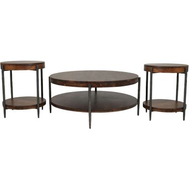 Bengal 41 Inch Round Occasional Table Set In Hickory Brown