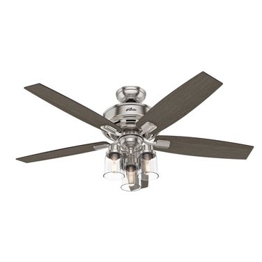 Bennett 52 Inch Ceiling Fan with LED Light Kit and Handheld Remote In Brushed Nickel and Light Gray Oak