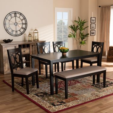 Bennett Fabric Upholstered and Wood 6-Piece Dining Set In Sand and Dark Brown