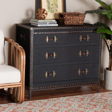Benton Canvas 4-Drawer Storage Cabinet In Black and Brown