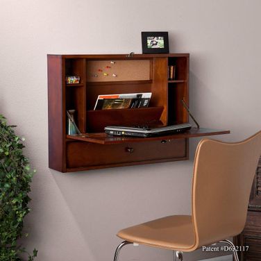 Benwick Wall Mount Laptop Desk In Brown Mahogany