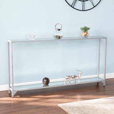 Bergen Narrow Metal Console Table In Silver
