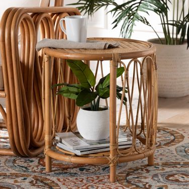 Berilo Rattan End Table In Light Honey