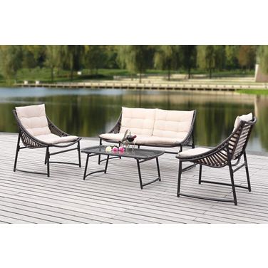 Berkane Brown Rattan and Beige 4-Piece Outdoor Set