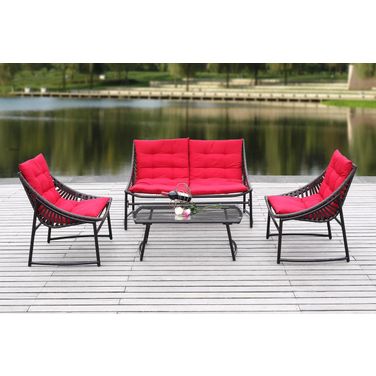 Berkane Brown Rattan and Red 4-Piece Outdoor Set