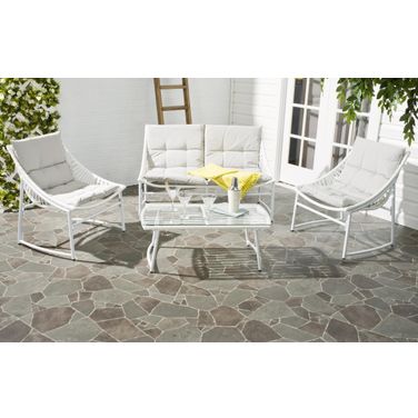 Berkane White Rattan and Gray 4-Piece Outdoor Set