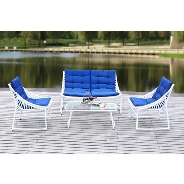 Berkane White Rattan and Navy 4-Piece Outdoor Set