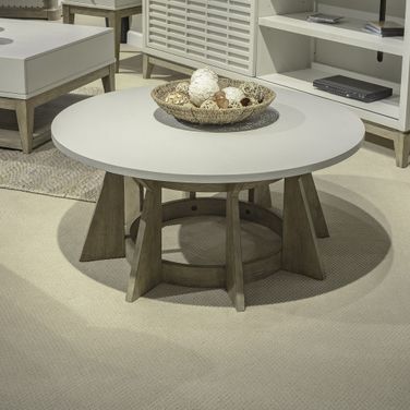 Berkley Round Cocktail Table In Linen and Khaki